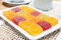 Tasty french dessert, natural fruit pate jellies or madmalade