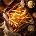 Tasty french fries in basket