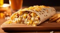 Tasty French Tacos Sandwich With Beef And French Fries. Gourmet Tacos Of France With French Cheese Sauce. Generative AI