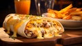 Tasty French Tacos Sandwich With Beef And French Fries. Gourmet Tacos Of France With French Cheese Sauce. Generative AI