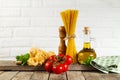 Tasty Fresh Colorful Italian Food Raw Spaghetti on Kitchen Table