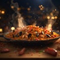 Tasty fresh juicy paella explode