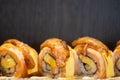 Tasty and fresh maki sushi rolls. Delicious Japanese food Royalty Free Stock Photo