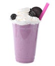 Tasty fresh milk shake in plastic cup on background Royalty Free Stock Photo