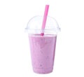 Tasty fresh milk shake in plastic cup on background Royalty Free Stock Photo