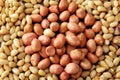 Tasty fresh peanuts and pine nuts, closeup Royalty Free Stock Photo