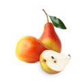 Tasty fresh ripe pears isolated on white Royalty Free Stock Photo