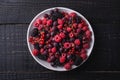 Tasty fresh ripe raspberry, blackberry, gooseberry and red currant berries in plate, healthy food fruit Royalty Free Stock Photo