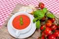 Tasty fresh tomato soup basil and bread Royalty Free Stock Photo