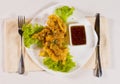 Tasty Fried Chicken Meat Recipe with Hot Dip Sauce Royalty Free Stock Photo