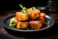 tasty fried cubed cheese squares on a plate