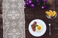 Tastu fried egg in plate with bacon Royalty Free Stock Photo