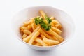 Tasty Fried Potato French Fries on White Plate Royalty Free Stock Photo