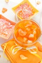 Tasty fruit jelly with slices orange