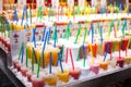 Tasty fruit smoothies at the Boqueria market in Barcelona.Fresh Natural Juice For Sale In Spanish Market Royalty Free Stock Photo