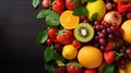 tasty fruits background with fresh fruit various background. healthy food fresh fruits Royalty Free Stock Photo