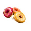 Tasty glazed donuts, doughnuts isolated on white background. Sweet dessert. Street food, take-away, take-out. Fast food hand drawn Royalty Free Stock Photo