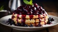 Tasty gluten free waffle with blueberry compote