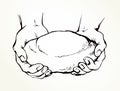 Vector drawing. Hands give a bread