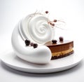 Tasty gourmet layered chocolate cake covered with whipped cream. Created with generative AI
