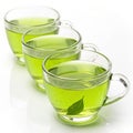 Tasty green tea in glass cups isolated on white background