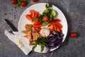 Grilled chicken breast with fresh vegetables. Top view Royalty Free Stock Photo