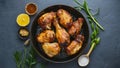 Tasty Grilled Chicken Wings Top View on Gray Background Royalty Free Stock Photo