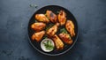 Tasty Grilled Chicken Wings Top View on Gray Background