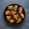 Tasty Grilled Chicken Wings Top View on Gray Background Royalty Free Stock Photo