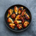 Tasty Grilled Chicken Wings Top View on Gray Background Royalty Free Stock Photo