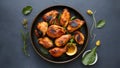 Tasty Grilled Chicken Wings Top View on Gray Background