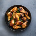 Tasty Grilled Chicken Wings Top View on Gray Background Royalty Free Stock Photo