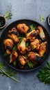 Tasty Grilled Chicken Wings Top View on Gray Background Royalty Free Stock Photo