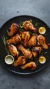 Tasty Grilled Chicken Wings Top View on Gray Background