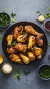 Tasty Grilled Chicken Wings Top View on Gray Background