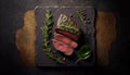 Tasty grilled steak, view from above, macro, close-up, Generative AI