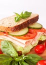 Tasty ham, tomato and cucumber sandwich Royalty Free Stock Photo