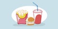 Tasty hamburger french fries and soda fast food set classic american fastfood hand drawn sketch style horizontal Royalty Free Stock Photo