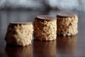 Hazelnut mini cakes on wooden background