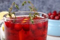 Tasty and healthy cranberry juice cranberry mors with thyme and lemon, a good drink to strengthen the immune system Royalty Free Stock Photo