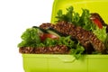 Tasty Healthy Vegetarian Vegan Sandwich in Lunch Box on White Ta Royalty Free Stock Photo