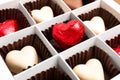 Tasty heart shaped chocolate candies in box, closeup. Valentine`s day celebration Royalty Free Stock Photo