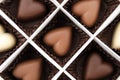 Tasty heart shaped chocolate candies in box, top view. Valentine`s day celebration Royalty Free Stock Photo