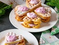 Heart shaped waffles with delicious berry cream Royalty Free Stock Photo