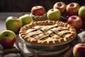 Tasty homemade apple pie on wooden background