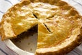 Tasty Homemade Canadian Tourtiere Meat Pie on a white plate , low angle view. Close-up Royalty Free Stock Photo