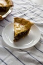 Tasty Homemade Canadian Tourtiere Meat Pie on a white plate , side view. Close-up Royalty Free Stock Photo