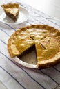 Tasty Homemade Canadian Tourtiere Meat Pie on a white plate , side view. Close-up Royalty Free Stock Photo