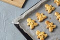 Tasty homemade Christmas cookies, freshly baked Cashew nut biscuits in the shape of a doll Royalty Free Stock Photo