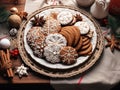 Tasty homemade Christmas cookies on the table. Gingerbread. Top view Royalty Free Stock Photo